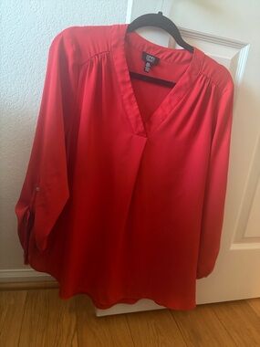 Jones New York Bright Red V-Neck Long Sleeve Blouse